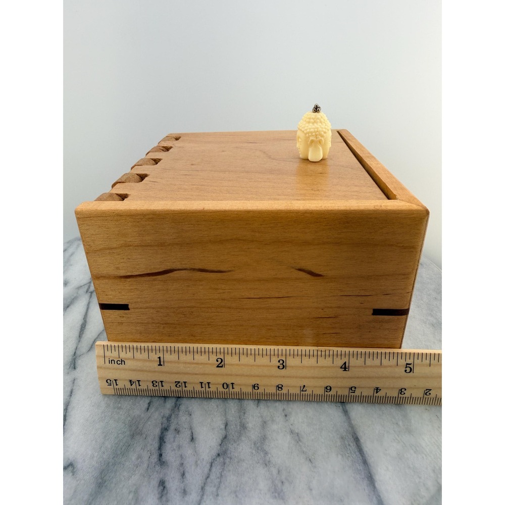 Vintage Handcrafted Wooden Keepsake Box Buddha Finial, Artisan, Zen Meditation - Picture 11 of 17